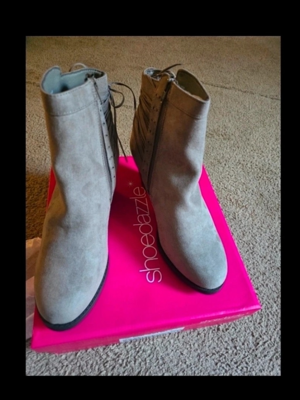Shoe Dazzle Taupe Suede Lace-Up Ankle Booties